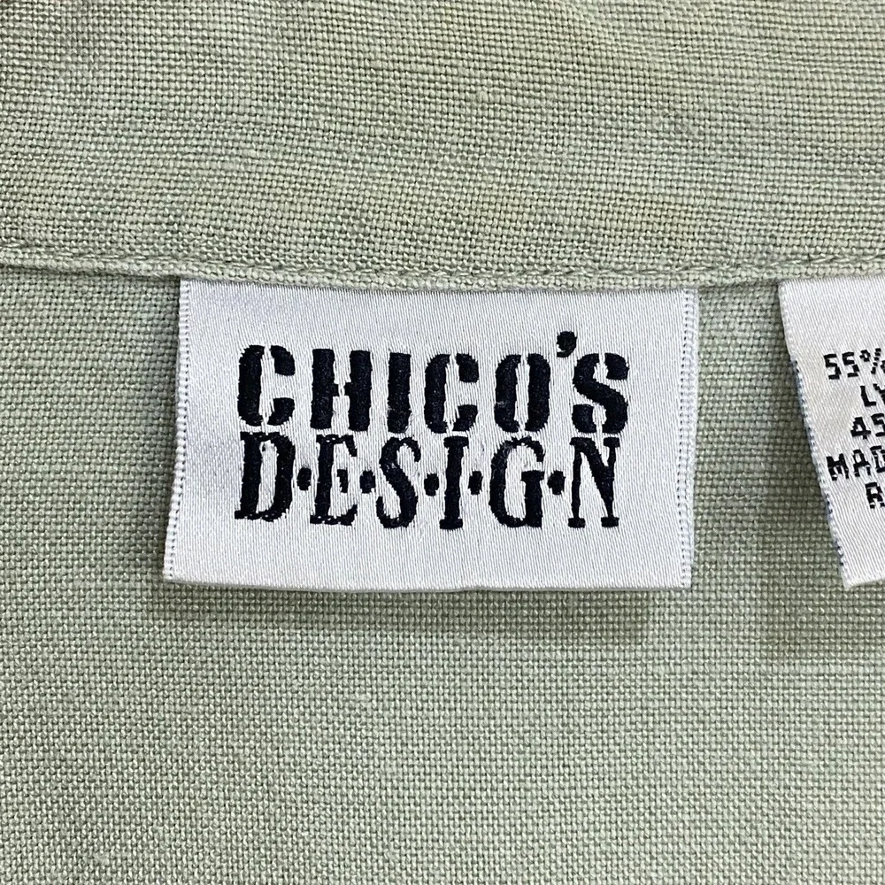 Chico's Design Jacket Womens 3 Green Tencel Linen Button Utility Shirt Top XL - Picture 6 of 12